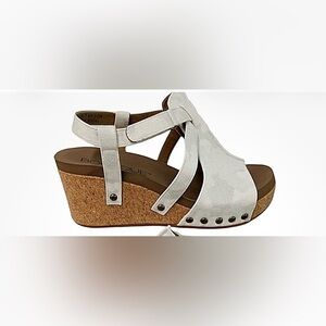 Corkys “Seltzer” Metallic White Wedge Sandals